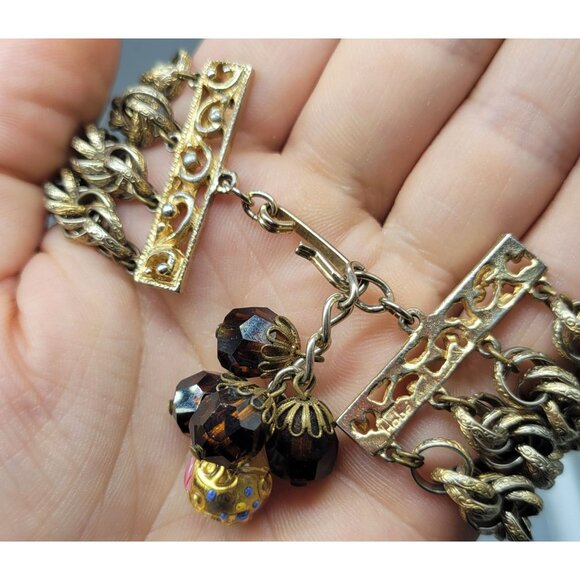 Vintage HOBÉ Signed Venetian Wedding Cake Amber Look Beaded Layered Bracelet B1A - Picture 8 of 10